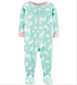 Pijama Carter's Infantil para Meninas com Pés de Algodão e Animais da Floresta, Verde, Tamanho 3T