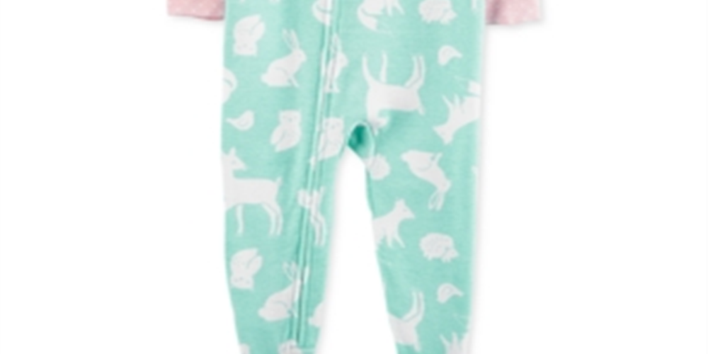 Pijama Carter's Infantil para Meninas com Pés de Algodão e Animais da Floresta, Verde, Tamanho 3T