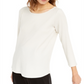 Blusa feminina Eileen Fisher de manga comprida e decote redondo, branca, tamanho M