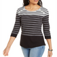 Karen Scott Blusa Feminina Listrada Colorblock com Acabamento em Rebites Cinza Tamanho X-S