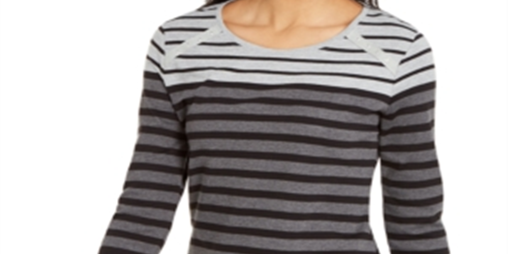 Karen Scott Blusa Feminina Listrada Colorblock com Acabamento em Rebites Cinza Tamanho X-S