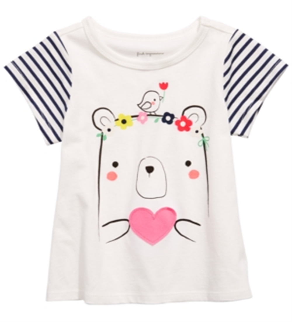 Camiseta de algodão com estampa de urso First Impressions para bebê menina, branca, tamanho 3-6 meses