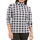 Karen Scott Blusa feminina xadrez gola alta preta e branca tamanho GG