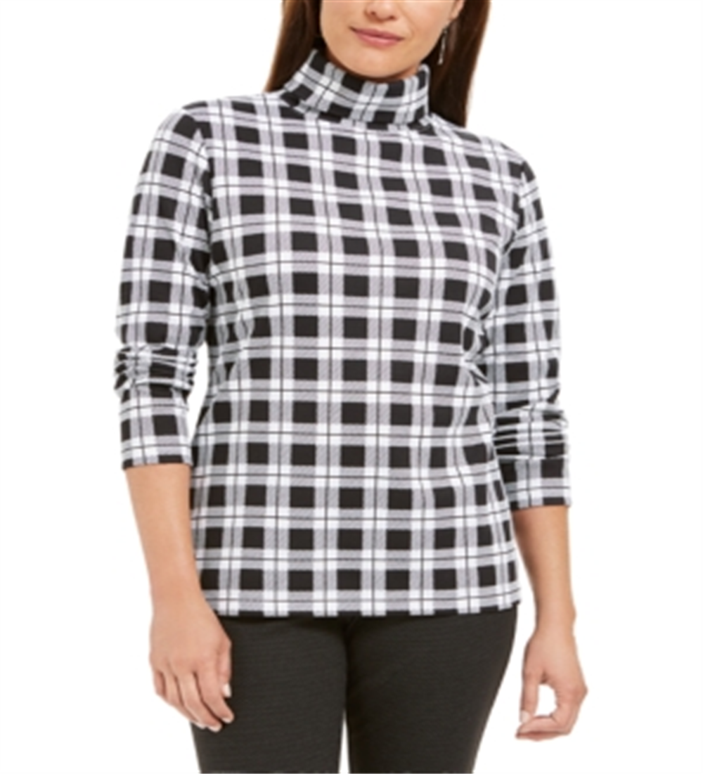 Karen Scott Blusa feminina xadrez gola alta preta e branca tamanho GG