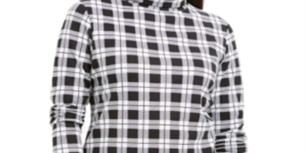 Karen Scott Blusa feminina xadrez gola alta preta e branca tamanho GG