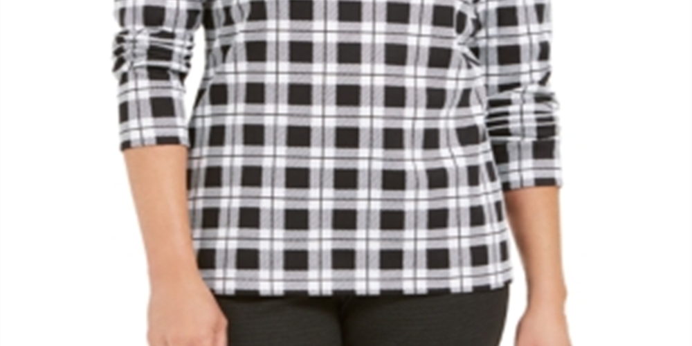 Karen Scott Blusa feminina xadrez gola alta preta e branca tamanho GG
