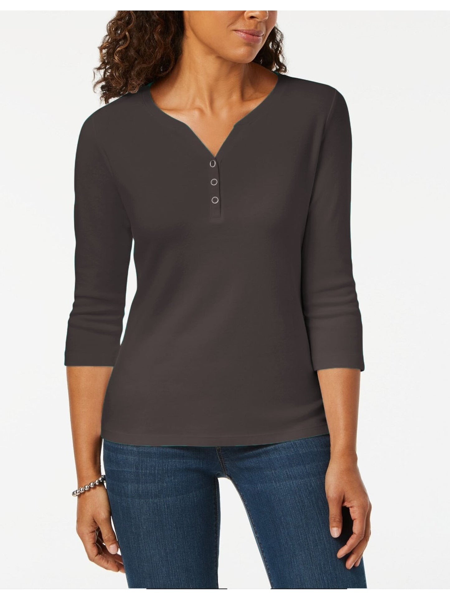 Karen Scott Top Henley de algodão feminino cinza tamanho GG