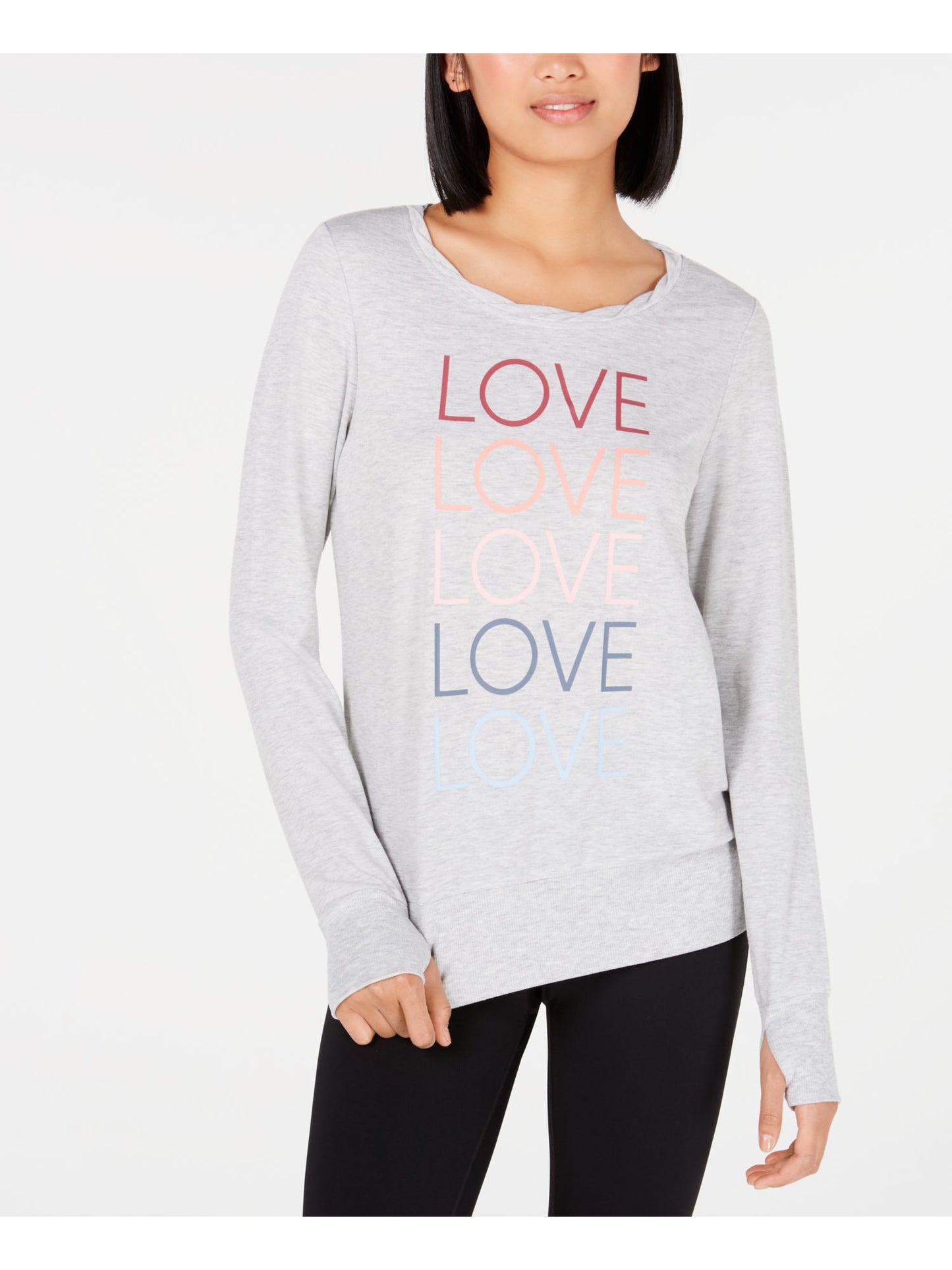 Blusa feminina estampada Ideology, manga comprida, gola redonda, cinza, tamanho X-S