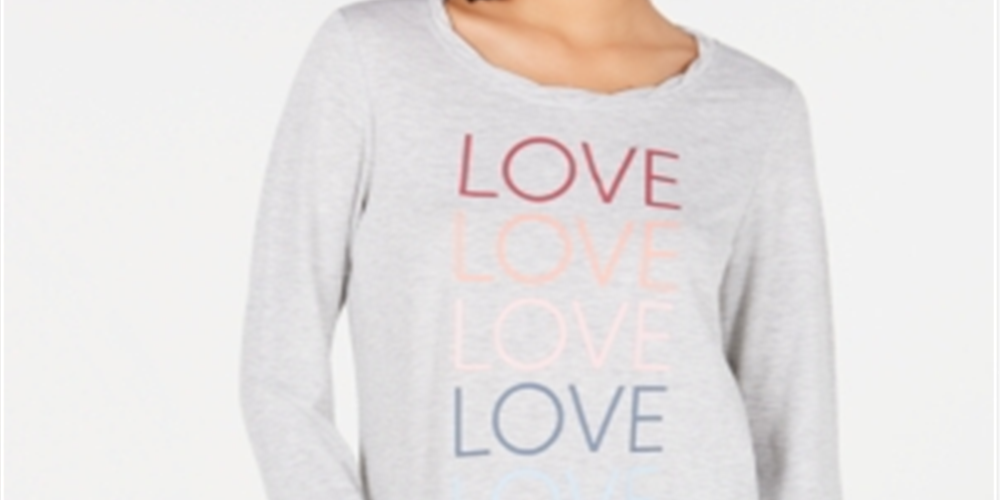 Blusa feminina estampada Ideology, manga comprida, gola redonda, cinza, tamanho X-S