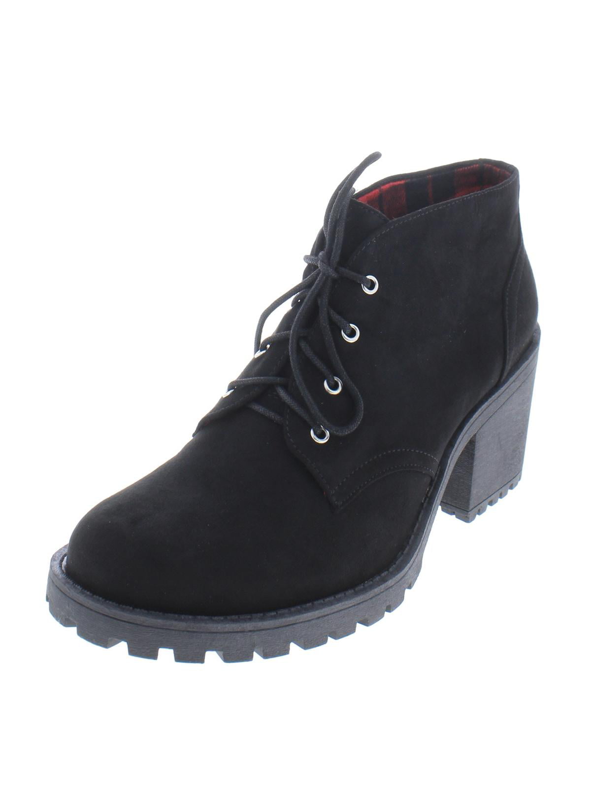 Botas de caminhada femininas American Rag pretas com plataforma 0,5 Reaghan, bico redondo, salto bloco e cadarço, 6,5 m
