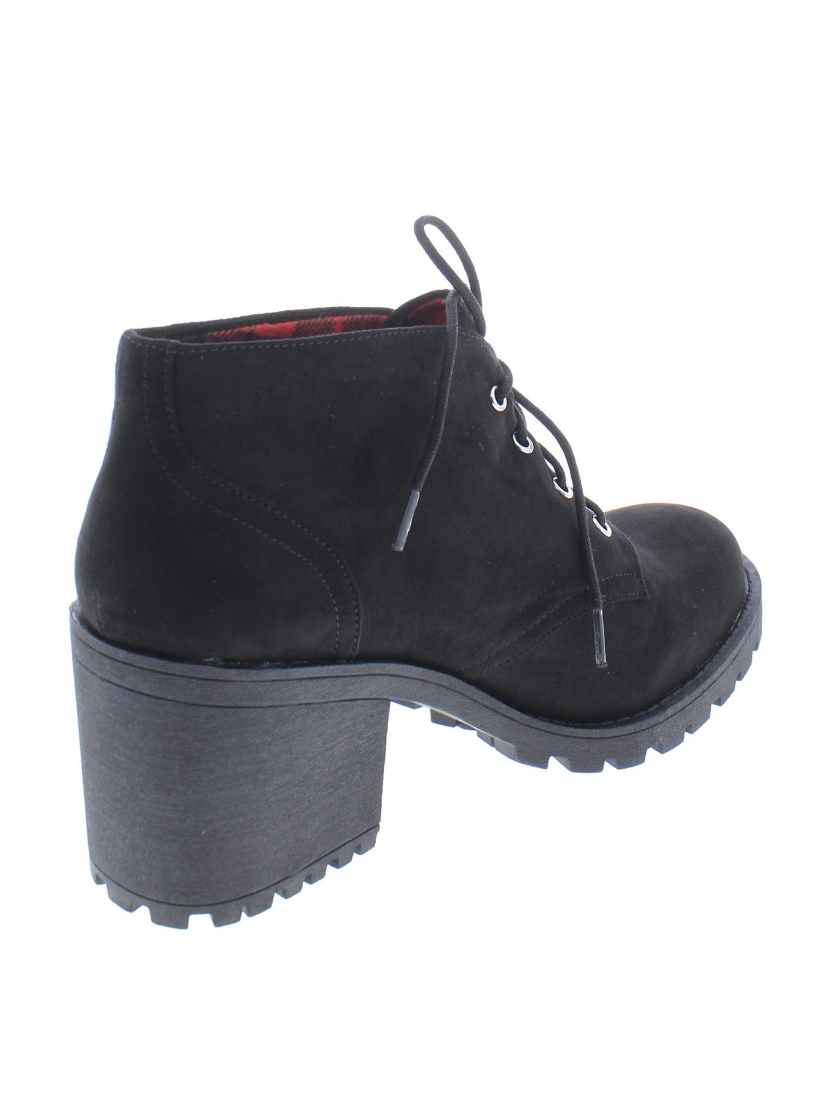 Botas de caminhada femininas American Rag pretas com plataforma 0,5 Reaghan, bico redondo, salto bloco e cadarço, 6,5 m