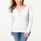 Karen Scott Top Henley de Algodão Feminino Branco Tamanho M
