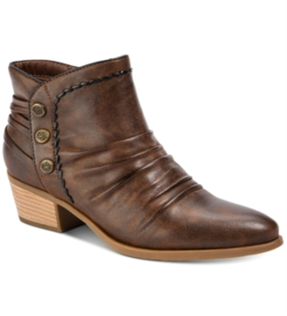 Botas femininas Baretraps Bethany com bico amendoado e tornozelo marrom, tamanho 6