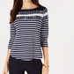 Blusa feminina de algodão estampada com manga 3/4 Charter Club, azul, tamanho M