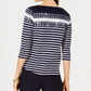 Blusa feminina de algodão estampada com manga 3/4 Charter Club, azul, tamanho M