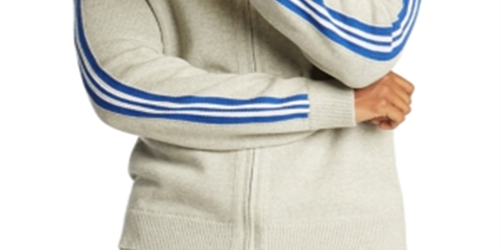 Cardigan masculino Nautica Intarsia com manga listrada, cinza, tamanho médio