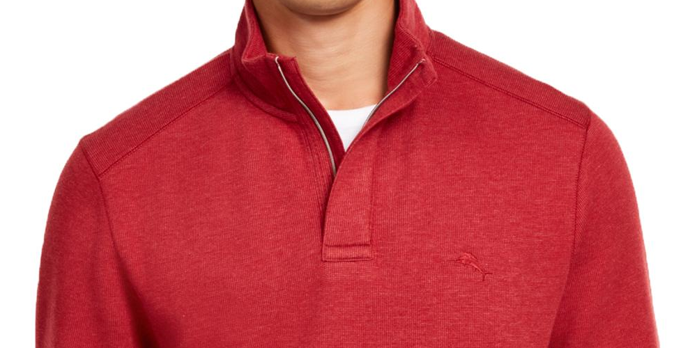 Tommy Bahama Masculino Suéter com zíper de um quarto Vermelho Tamanho X-G