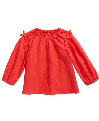 Top listrado metálico com acabamento em laço First Impressions para bebê menina, vermelho, tamanho 6-9 M