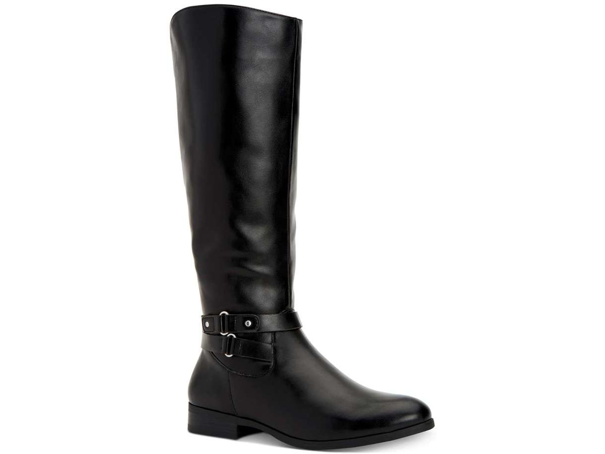 Botas femininas de couro Kindell com bico fechado e cano médio, estilo Style &amp; Co, pretas, tamanho 6M