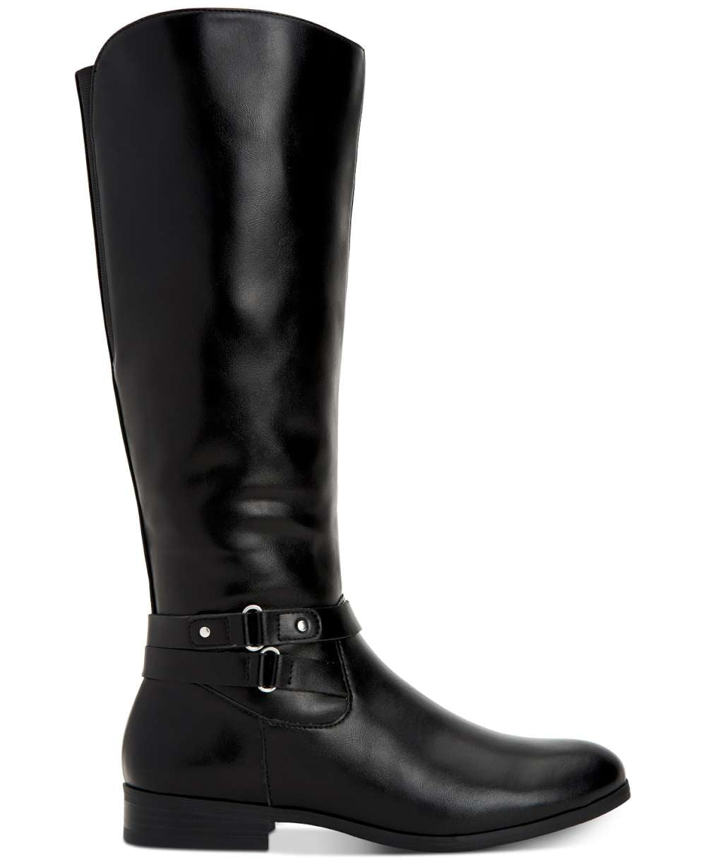 Botas femininas de couro Kindell com bico fechado e cano médio, estilo Style &amp; Co, pretas, tamanho 6M