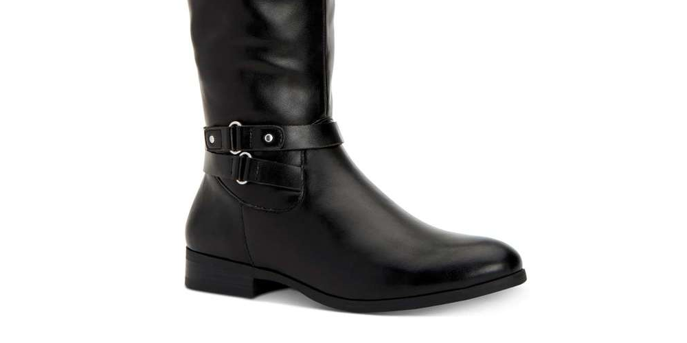 Botas femininas de couro Kindell com bico fechado e cano médio, estilo Style &amp; Co, pretas, tamanho 6M
