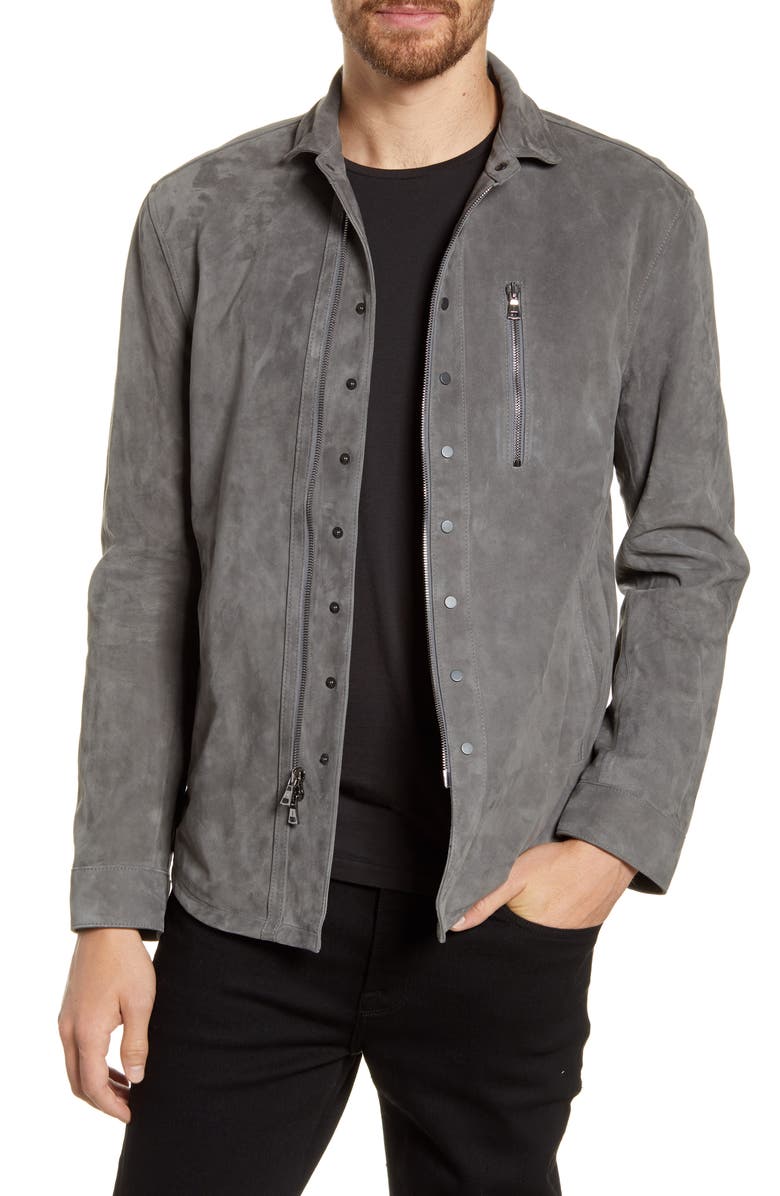 Coleção John Varvatos Casaco de seda masculino, corte regular, cinza, tamanho XS