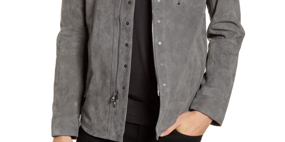 Coleção John Varvatos Casaco de seda masculino, corte regular, cinza, tamanho XS