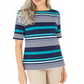Blusa feminina listrada com decote canoa Karen Scott, azul, tamanho pequeno