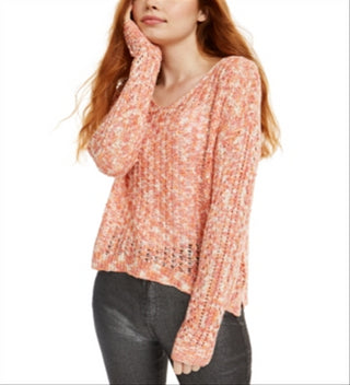 Freshman Junior's Pointelle V Neck Sweater Wine Size -XS