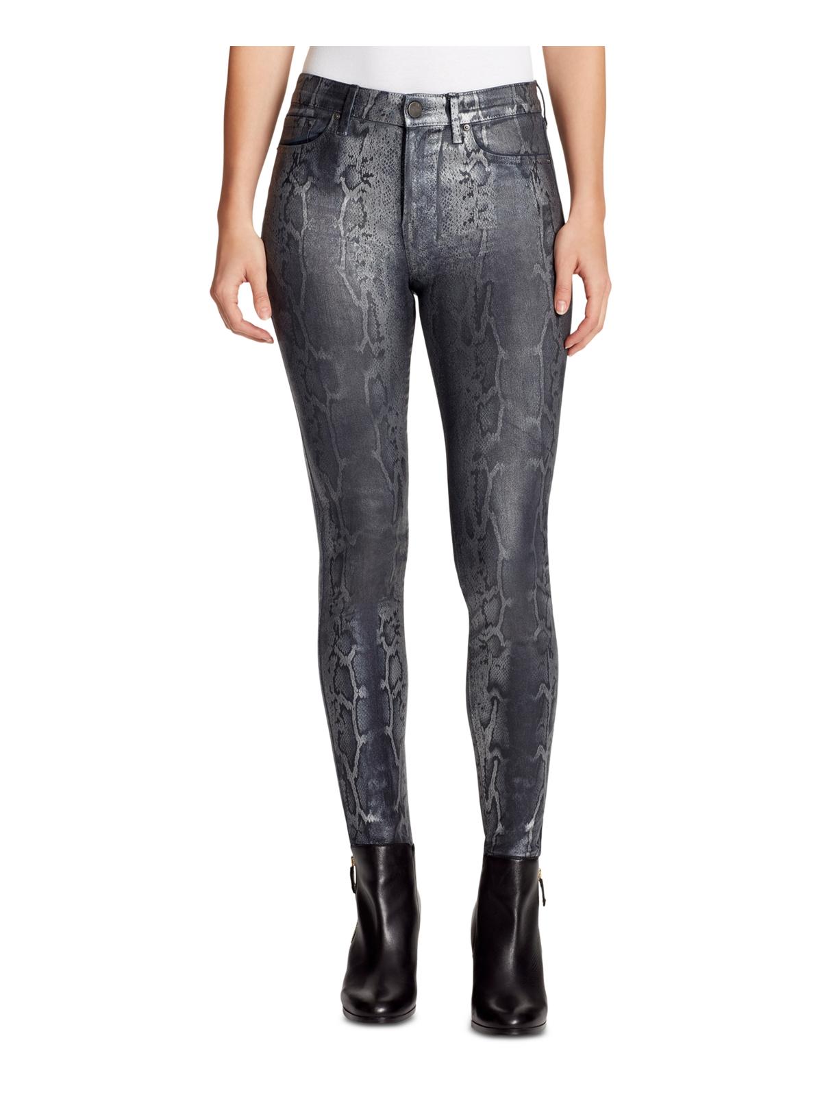 Calça jeans skinny feminina William Rast com estampa de cobra esculpida, preta, tamanho 31