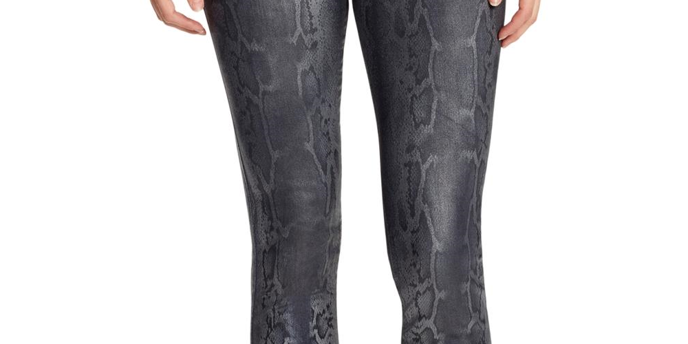 Calça jeans skinny feminina William Rast com estampa de cobra esculpida, preta, tamanho 31