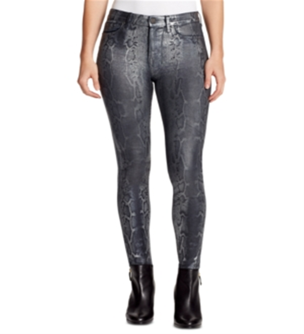 Calça jeans skinny feminina William Rast com estampa de cobra esculpida, preta, tamanho 31