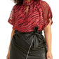 Blusa quimono feminina Rachel Roy com fecho de botão nas costas transparente e estampa animal, manga kimono com buraco de fechadura, tamanho 1X