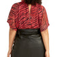 Blusa quimono feminina Rachel Roy com fecho de botão nas costas transparente e estampa animal, manga kimono com buraco de fechadura, tamanho 1X