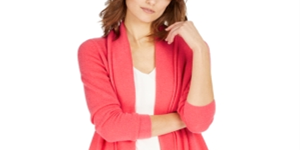 Cardigan feminino Charter Club com borda enrolada e cashmere puro, rosa, tamanho P