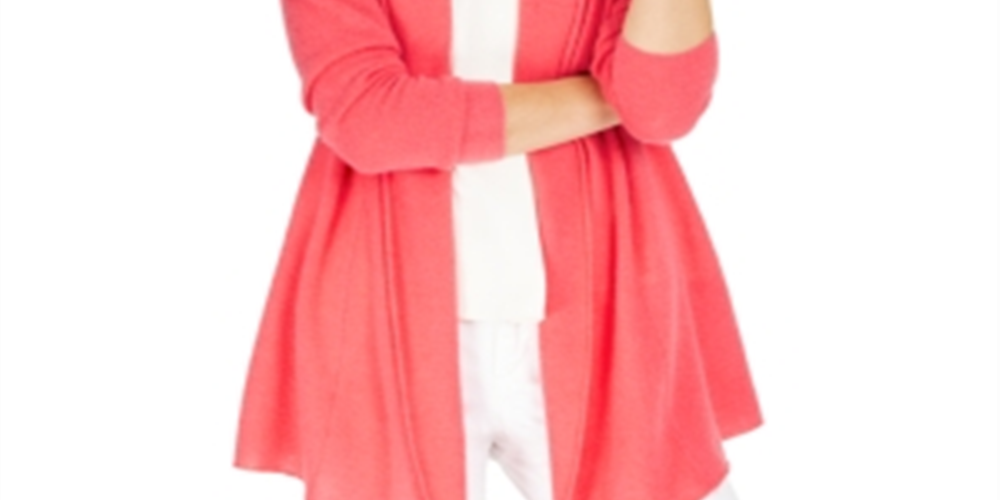 Cardigan feminino Charter Club com borda enrolada e cashmere puro, rosa, tamanho P
