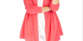 Cardigan feminino Charter Club com borda enrolada e cashmere puro, rosa, tamanho P