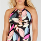 Top tankini feminino Hula Honey Jungle Boogie com gola alta e alças finas, preto, tamanho médio
