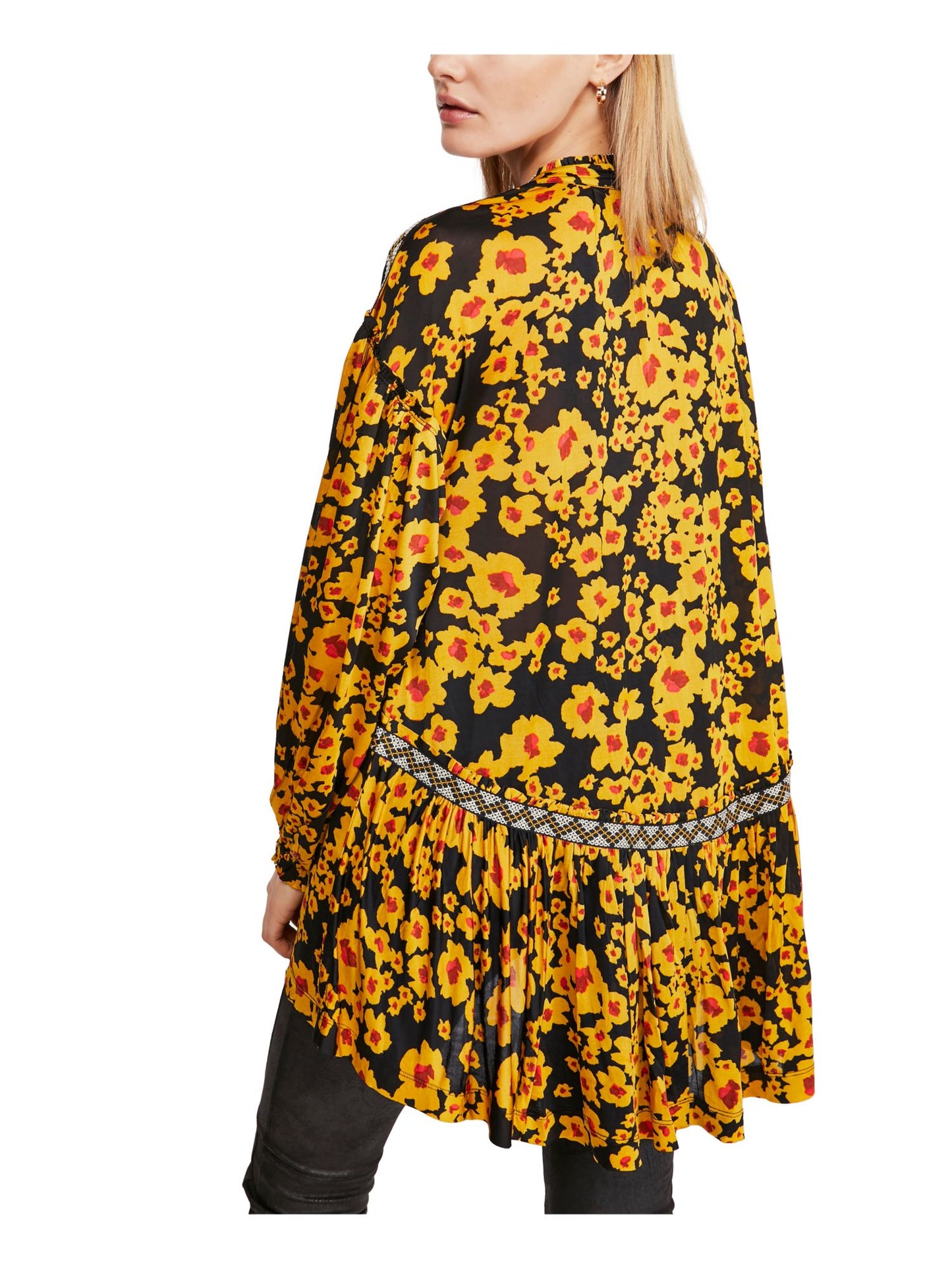 Blusa feminina com manga sino floral Free People, tamanho X-S