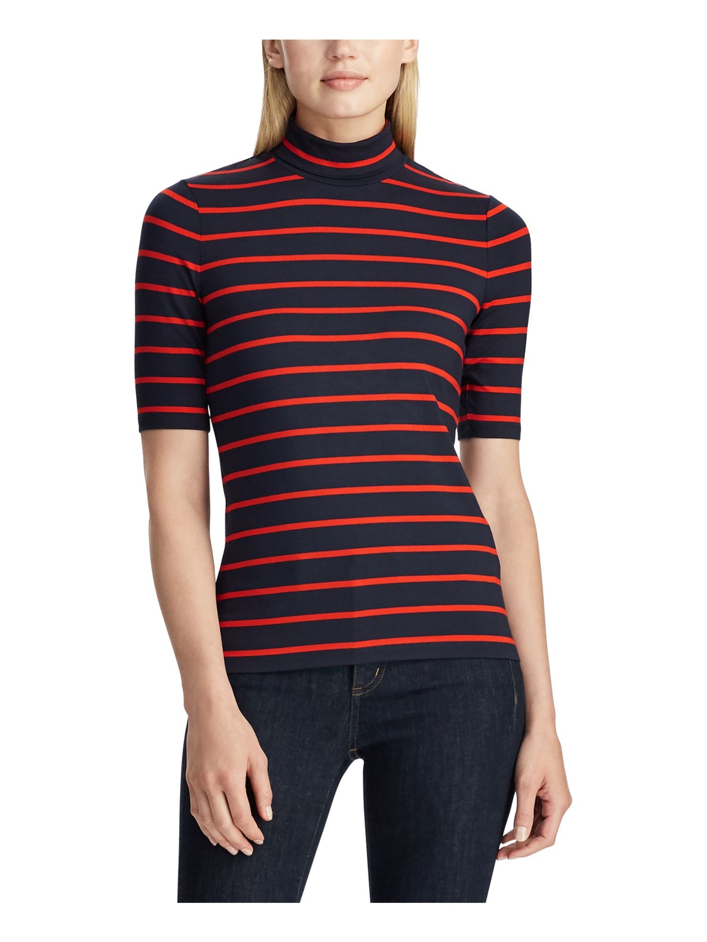 Camiseta Ralph Lauren Feminina Listrada Manga Curta Azul Tamanho Pequeno Grande