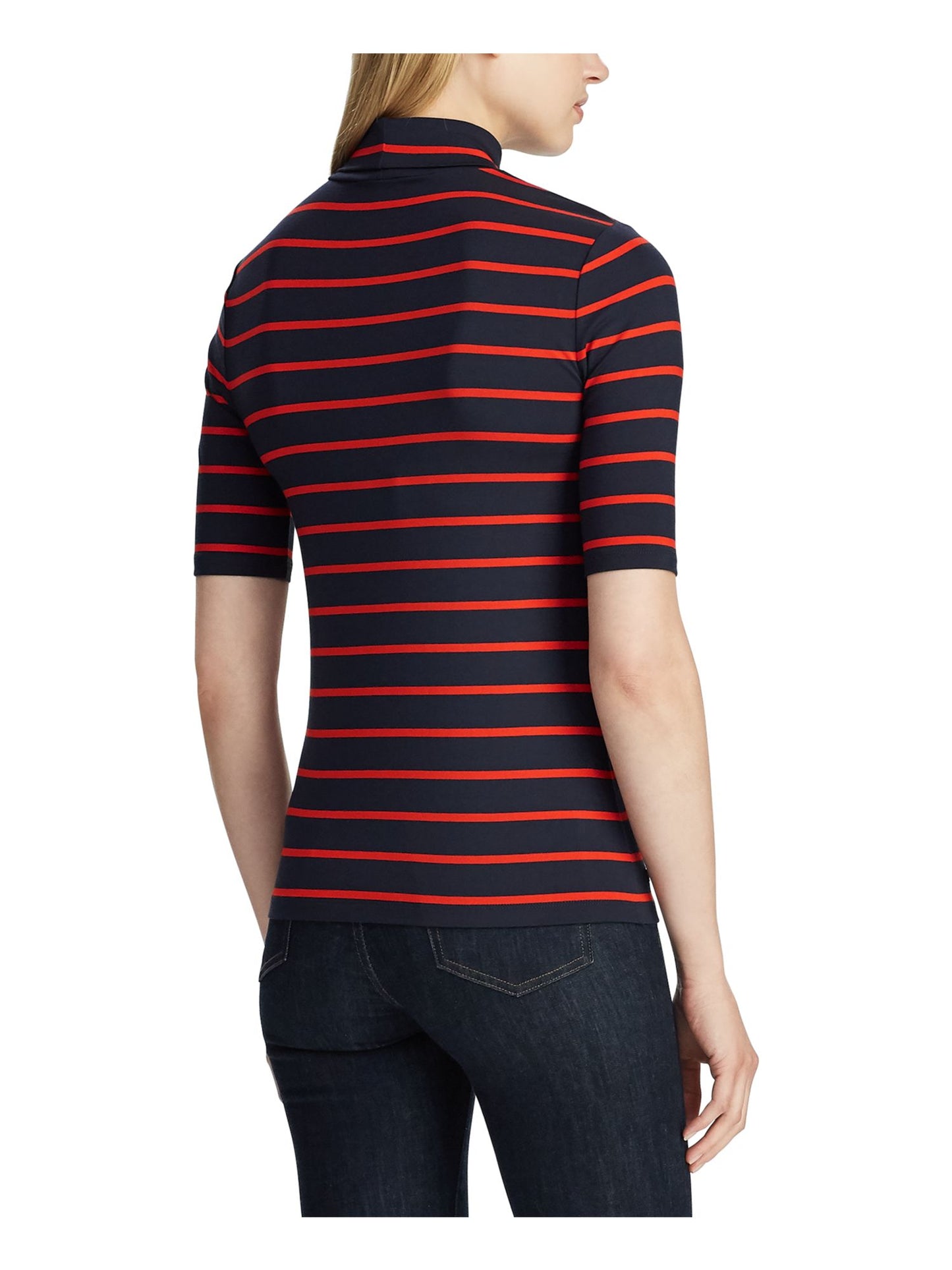 Camiseta Ralph Lauren Feminina Listrada Manga Curta Azul Tamanho Pequeno Grande