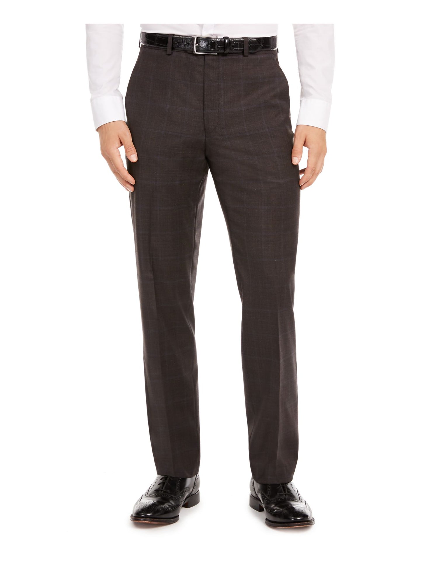 Ralph Lauren Masculino Ultraflex Windowpane Xadrez Clássico Ajuste Elástico Calça Separada Marrom Tamanho 34X32