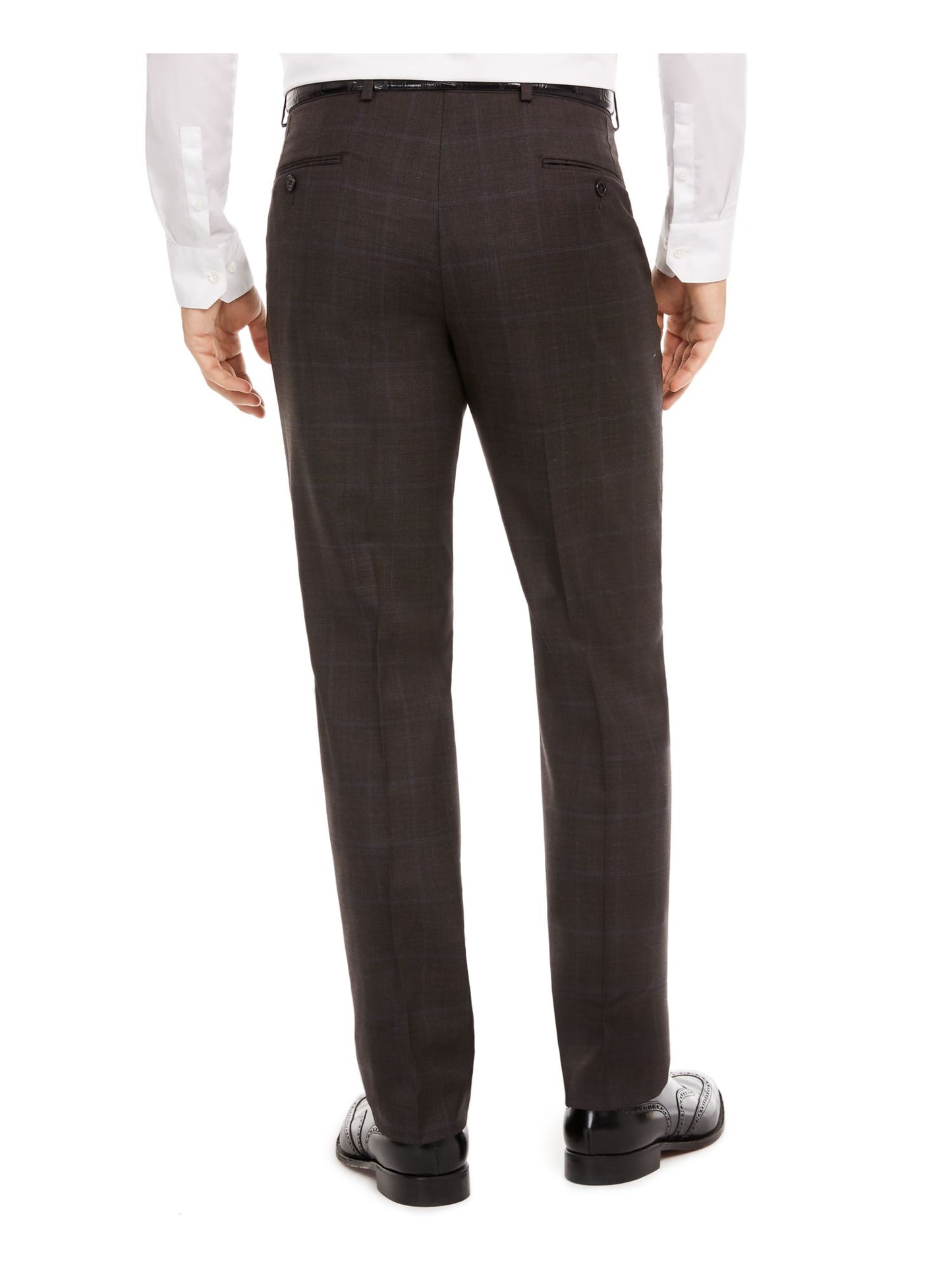 Ralph Lauren Masculino Ultraflex Windowpane Xadrez Clássico Ajuste Elástico Calça Separada Marrom Tamanho 34X32