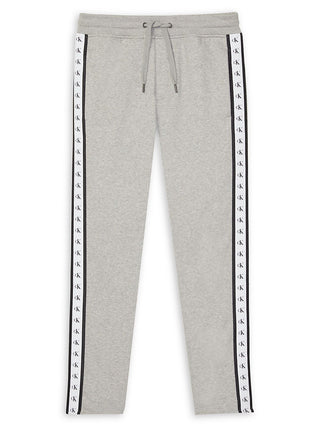 Calça de moletom Calvin Klein masculina com listras e logotipo cinza, tamanho 24