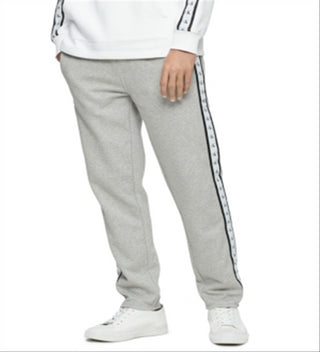 Calça de moletom Calvin Klein masculina com listras e logotipo cinza, tamanho 24