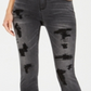 Calça jeans skinny rasgada e enfeitada feminina da INC International Concepts, preta, tamanho 16
