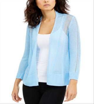 Cardigan Alfani Feminino de Linho Misto com Frente Aberta e Pontos Mistos, Azul, Tamanho XXG