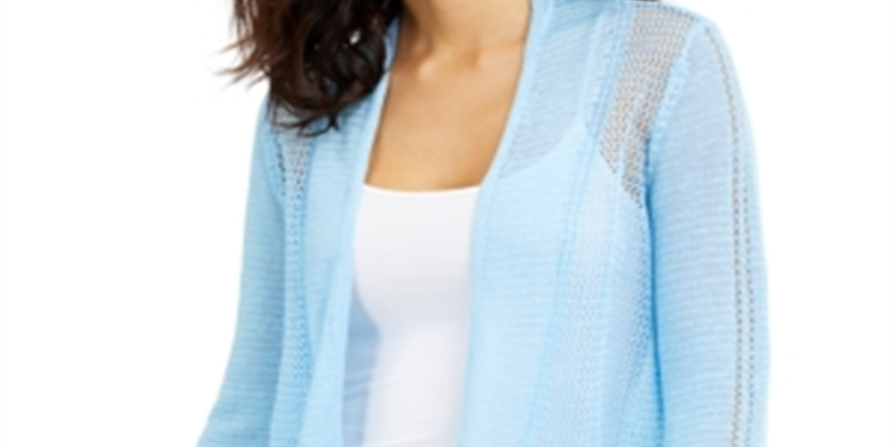 Cardigan Alfani Feminino de Linho Misto com Frente Aberta e Pontos Mistos, Azul, Tamanho XXG