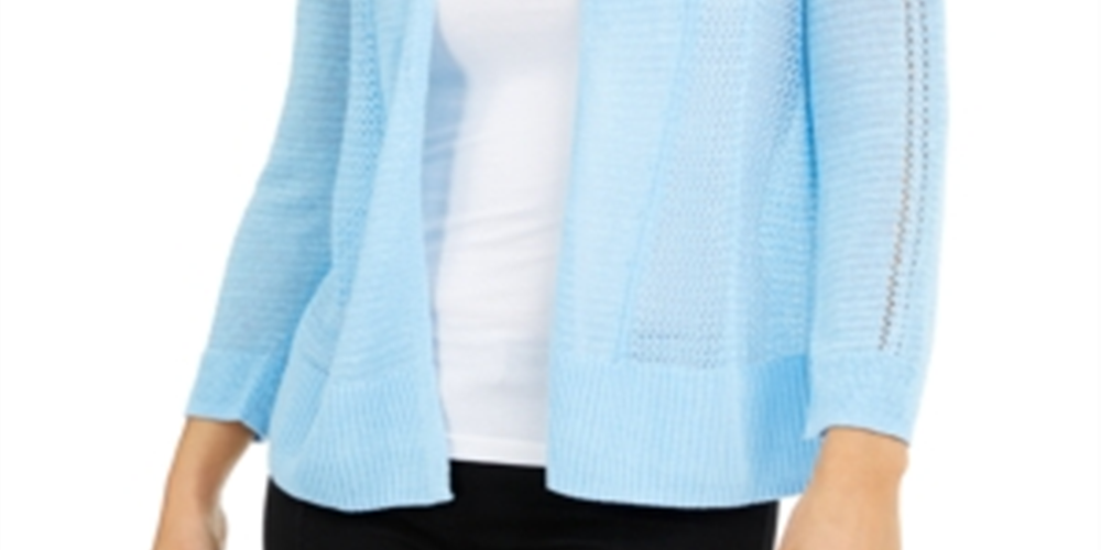 Cardigan Alfani Feminino de Linho Misto com Frente Aberta e Pontos Mistos, Azul, Tamanho XXG