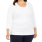 Karen Scott Top Feminino Plus Grommet Gola V Branco Tamanho 3XL
